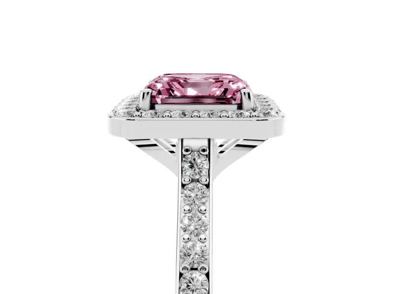 Asscher Cut Halo Engagement Ring Setting for a Fancy Pink Lab-Grown Diamond | Sterling Silver - Design NV-24729