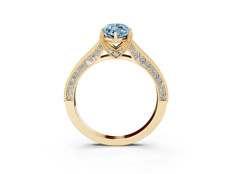 Marquise Hidden Halo Engagement Ring Setting for a Fancy Blue Lab-Grown Diamond | Milgrain Pave | Yellow Gold