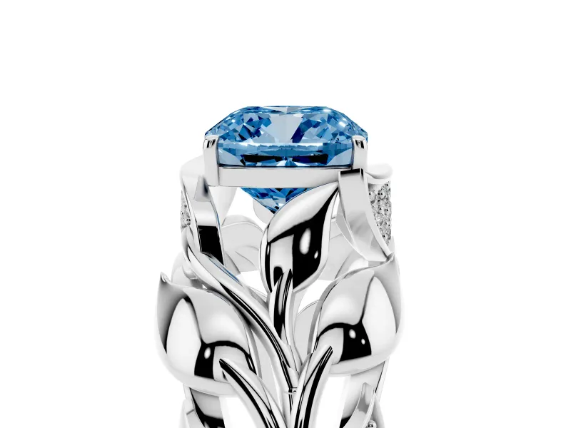Cushion Cut Leaf Bypass Engagement Ring Setting for a Fancy Blue Lab-Grown Diamond | White Gold