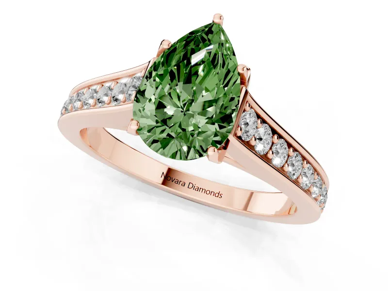 Pear-Shaped Graduated Pavé Engagement Ring Setting for a Fancy Green Lab-Grown Diamond | Rose Gold