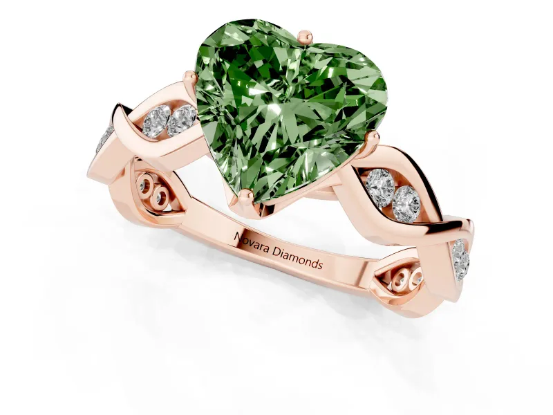 Heart-Shaped Twisted Infinity Engagement Ring Setting for a Fancy Green Lab-Grown Diamond | Accented Strands | Rose Gold