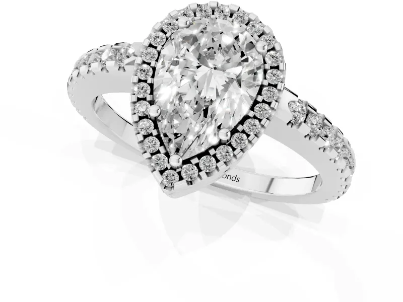 Pear-Shaped Halo Engagement Ring Setting | Half Pave Band | Platinum