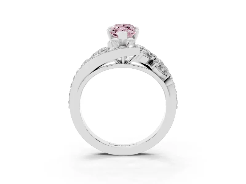 Fancy Pink Marquise Cut Diamond Halo Ring Set in Platinum with Marquise and Pavé Band in Prong Setting