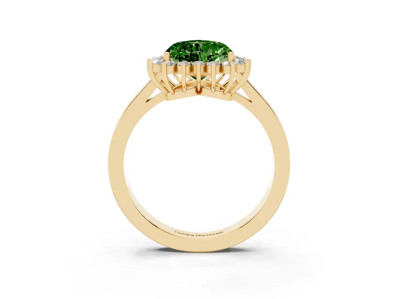 Heart-Shaped Scalloped Halo Engagement Ring Setting for a Fancy Green Lab-Grown Diamond | Flat Plain Band | Yellow Gold