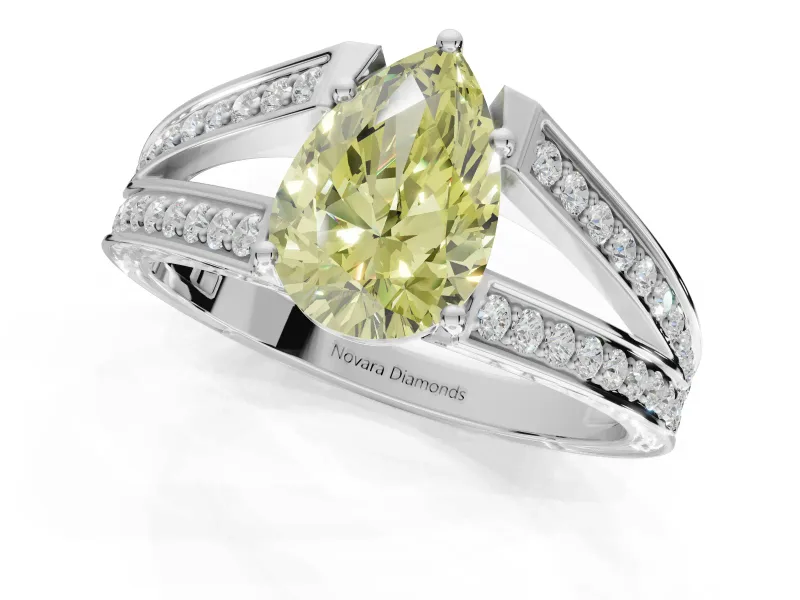 Pear-Shaped Split Shank Pavé Engagement Ring Setting for a Fancy Yellow Lab-Grown Diamond | Platinum