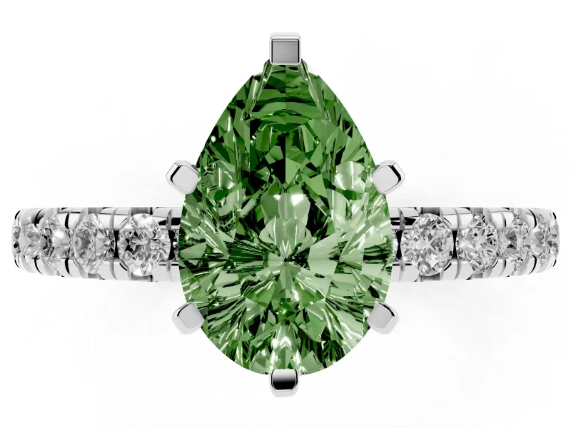 Pear-Shaped Pavé Engagement Ring Setting for a Fancy Green Lab-Grown Diamond | Platinum
