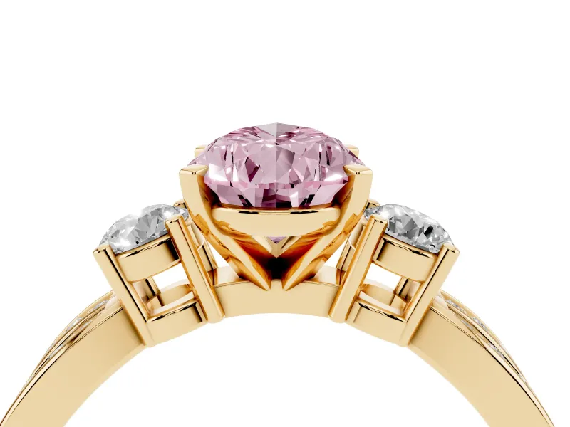 Pear-Shaped Three-Stone Twist Engagement Ring Setting for a Fancy Pink Lab-Grown Diamond | Yellow Gold