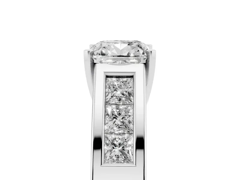 Cushion Cut Channel-Set Engagement Ring Setting | Princess Side Stones | Platinum