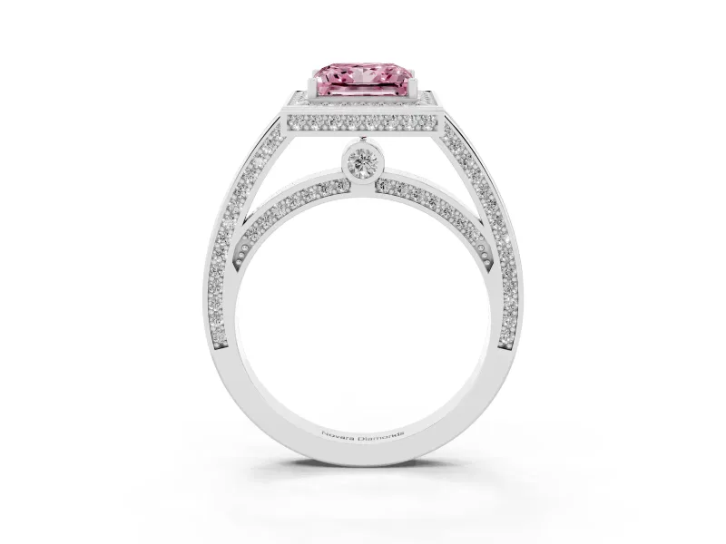Princess Cut Sectioned Halo Engagement Ring Setting for a Fancy Pink Lab-Grown Diamond | Platinum
