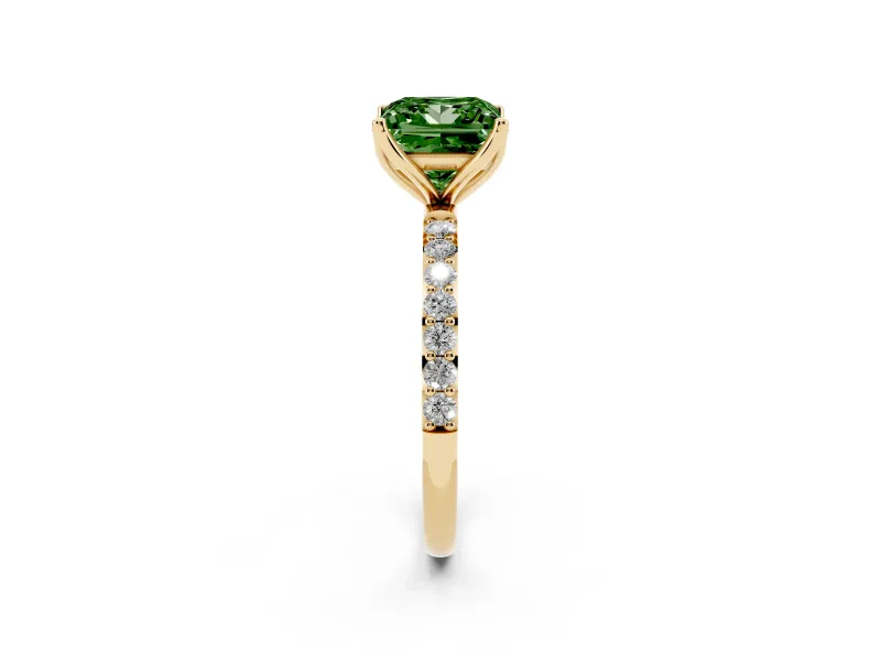 Princess Cut Pave Solitaire Engagement Ring Setting for a Fancy Green Lab-Grown Diamond | Slim Band | Yellow Gold