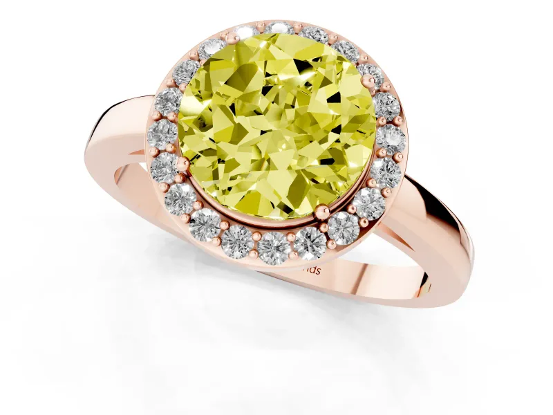 Round Thin Halo Low Profile Engagement Ring Setting for a Fancy Yellow Lab-Grown Diamond | Slim Plain Band | Rose Gold