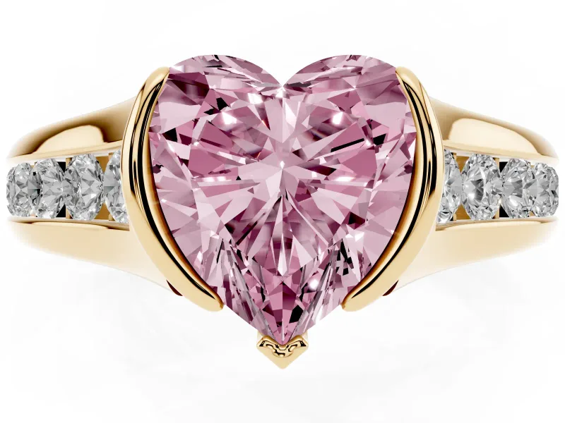 Heart-Shaped Half Bezel Engagement Ring Setting for a Fancy Pink Lab-Grown Diamond | Yellow Gold