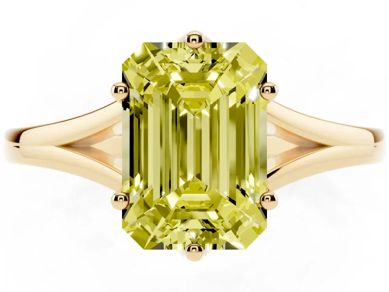 Emerald Cut Split Shank Engagement Ring Setting for a Fancy Yellow Lab-Grown Diamond | Yellow Gold