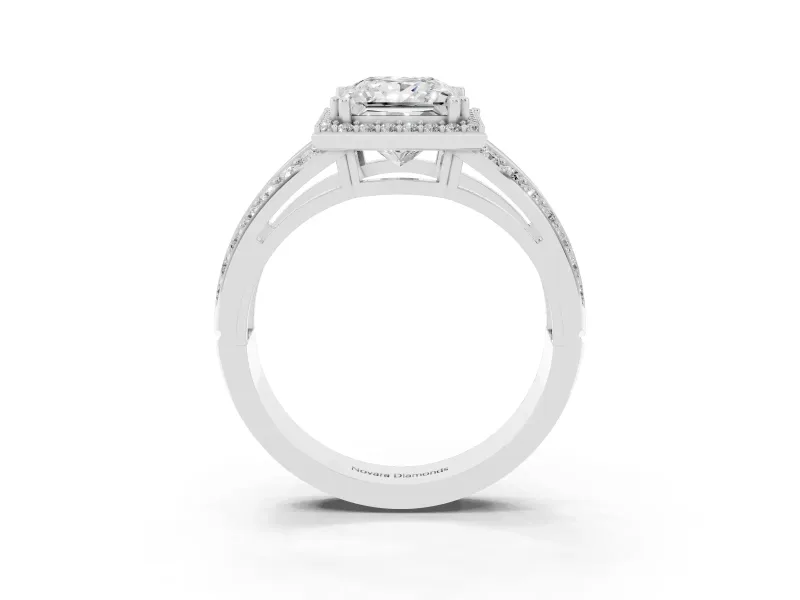 Princess Cut Halo Engagement Ring Setting | Two-Row Pave Split Shank | Platinum