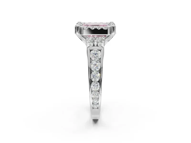 Asscher Cut Halo Engagement Ring Setting for a Fancy Pink Lab-Grown Diamond | Graduated Channel Band | Platinum