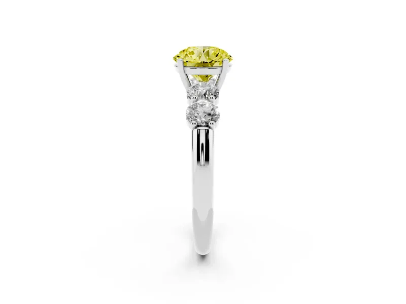 Round 5 Stone Engagement Ring Setting for a Fancy Yellow Lab-Grown Diamond | White Gold