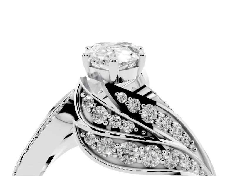 Pear Cut Diamond Solitaire Ring Set in Silver with Layered Twist Pavé Band