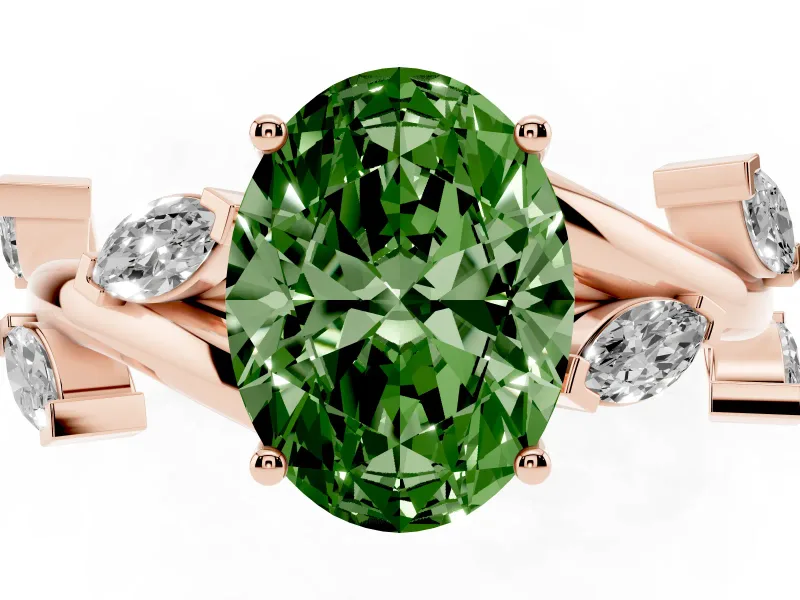 Oval Twisted Vine Engagement Ring Setting for a Fancy Green Lab-Grown Diamond | Rose Gold