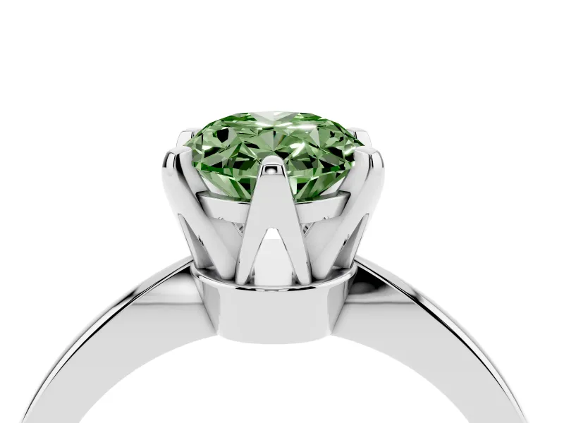Fancy Green Oval Cut Diamond Solitaire Engagement Ring Set in Silver with Slim Tapered Solitaire Band