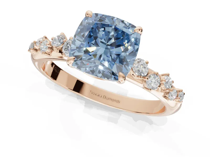 Cushion Cut Graduated Solitaire Engagement Ring Setting for a Fancy Blue Lab-Grown Diamond | Rose Gold