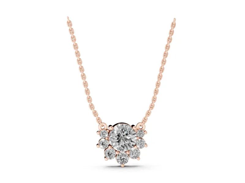 Round Lab-Grown Diamond Fan Cluster Pendant Necklace | Open Top | Rose Gold