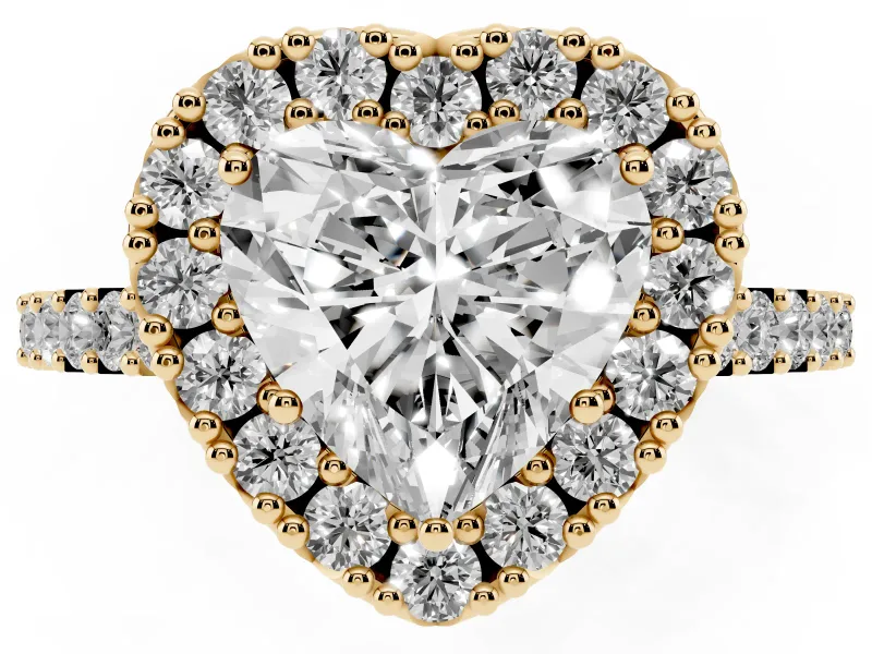 Heart-Shaped Halo Engagement Ring Setting | Single Row Pavé Band | Yellow Gold