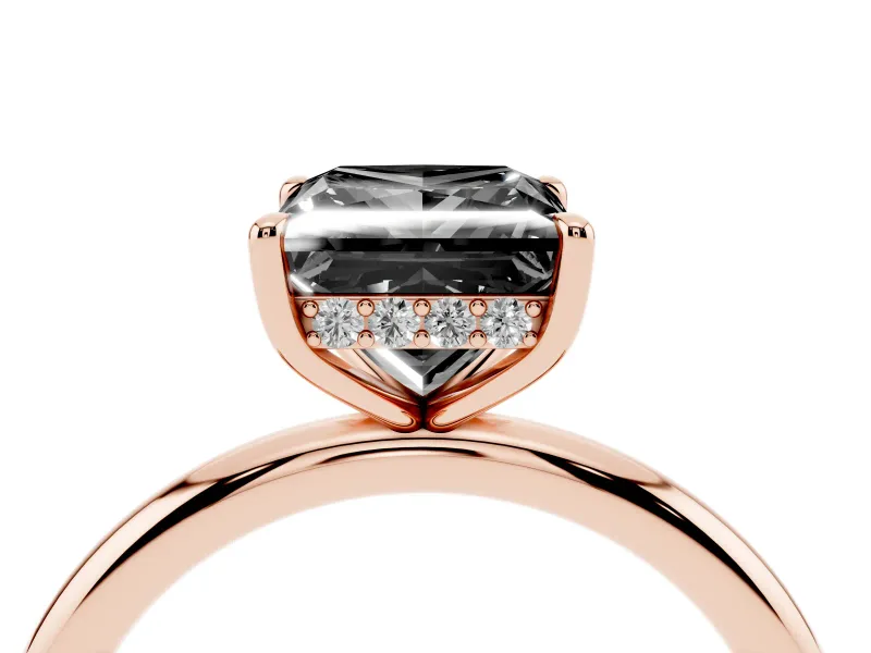 Princess Cut Hidden Halo Engagement Ring Setting for a Black Center | Thin Plain Band | Rose Gold