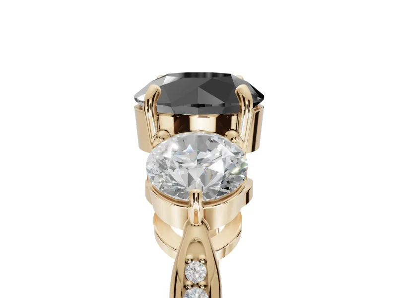 Round Three Stone Engagement Ring Setting for a Black Center | Tapered Pavé Band | Yellow Gold