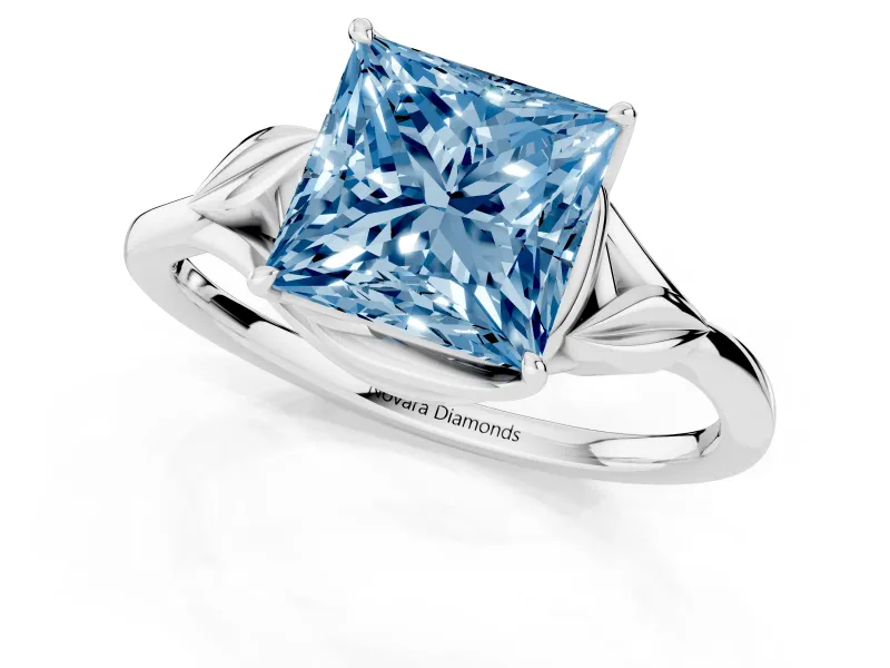 Princess Cut Leaf Bypass Solitaire Engagement Ring Setting for a Fancy Blue Lab-Grown Diamond | Sterling Silver