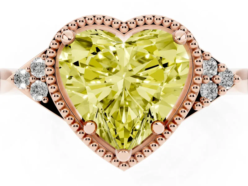 Heart-Shaped Milgrain Frame Engagement Ring Setting for a Fancy Yellow Lab-Grown Diamond | Rose Gold