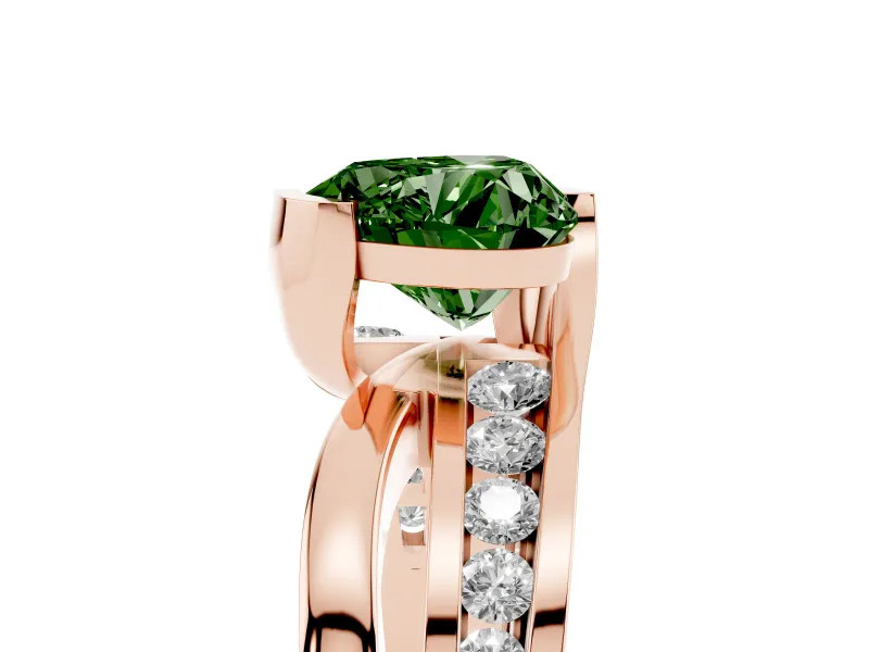 Heart-Shaped Graduated Bypass Engagement Ring Setting for a Fancy Green Lab-Grown Diamond | Split Shank | Rose Gold