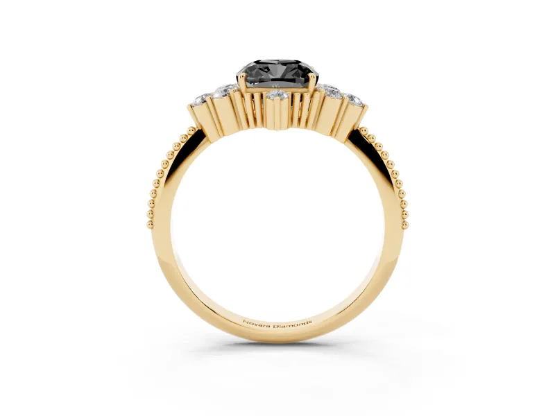 Cushion Cut Vintage Cluster Engagement Ring Setting for a Black Center | Beaded Edges | Yellow Gold