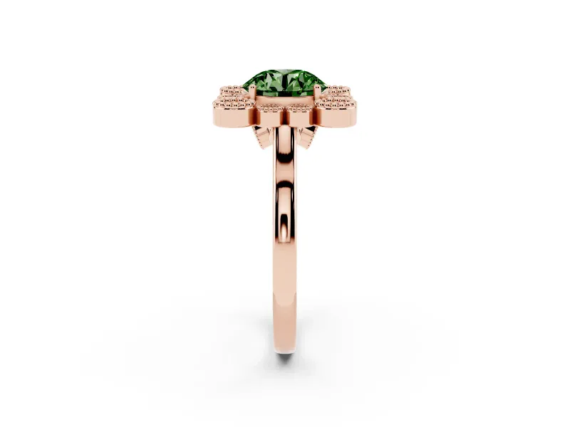 Round Milgrain Cluster Halo Engagement Ring Setting for a Fancy Green Lab-Grown Diamond | Plain Band | Rose Gold