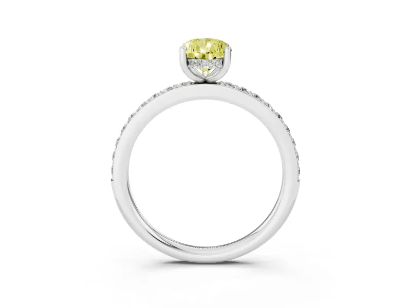 Fancy Yellow Pear Cut Diamond Pavé Band Ring Set in Platinum with Prong-Set Center Stone