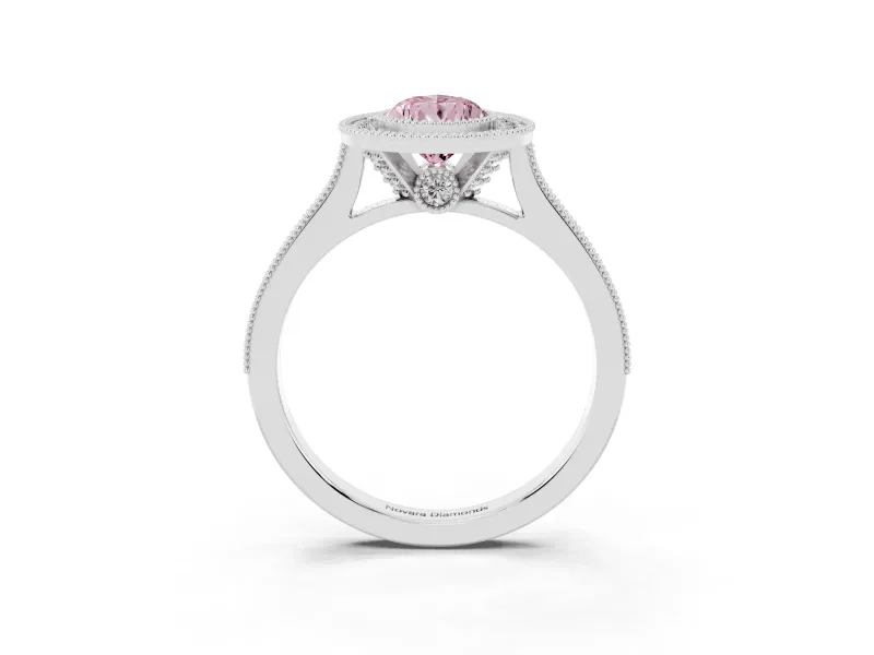 Pear-Shaped Vintage Milgrain Halo Engagement Ring Setting for a Fancy Pink Lab-Grown Diamond | Bezel Head | Platinum