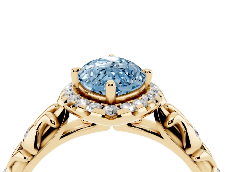 Marquise Leaf Halo Engagement Ring Setting for a Fancy Blue Lab-Grown Diamond | Yellow Gold