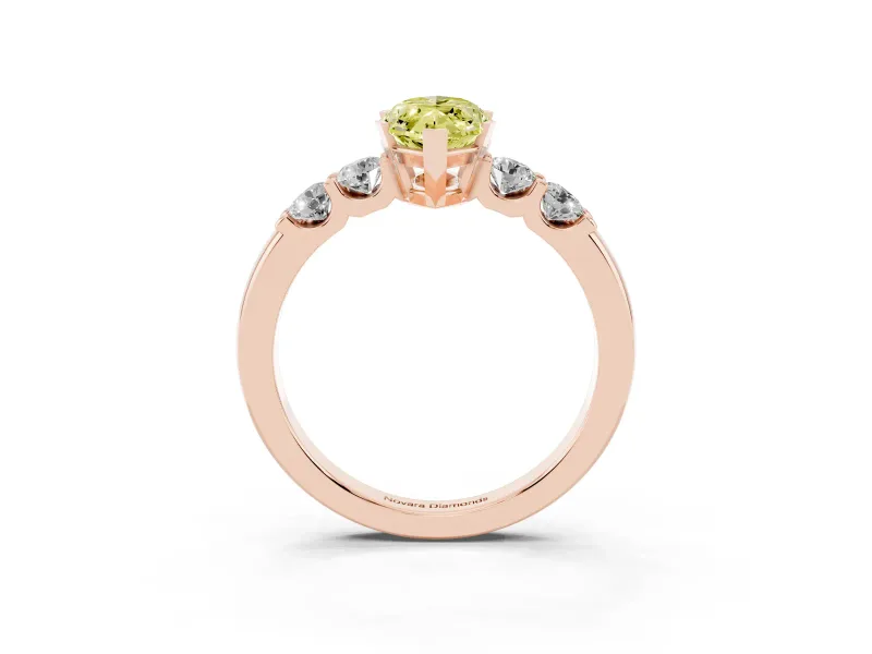 Fancy Yellow Marquise Cut Diamond Five-Stone Prong Set Engagement Ring Set in Rose gold with Channel Band