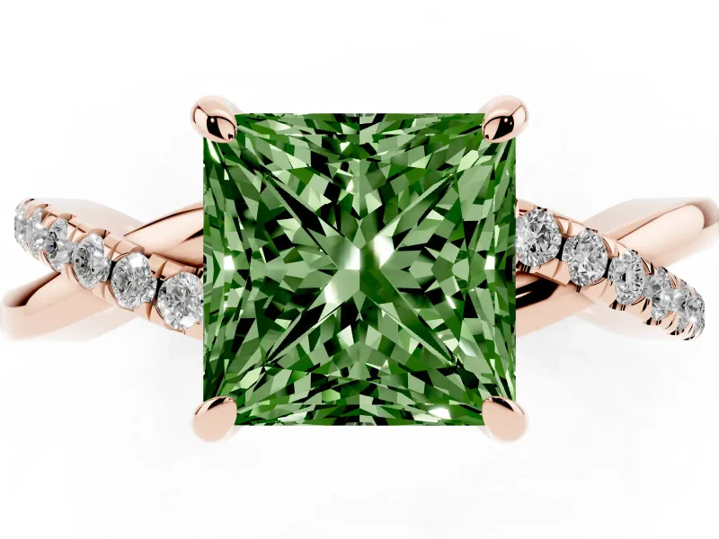 Princess Cut Twist Engagement Ring Setting for a Fancy Green Lab-Grown Diamond | Rose Gold