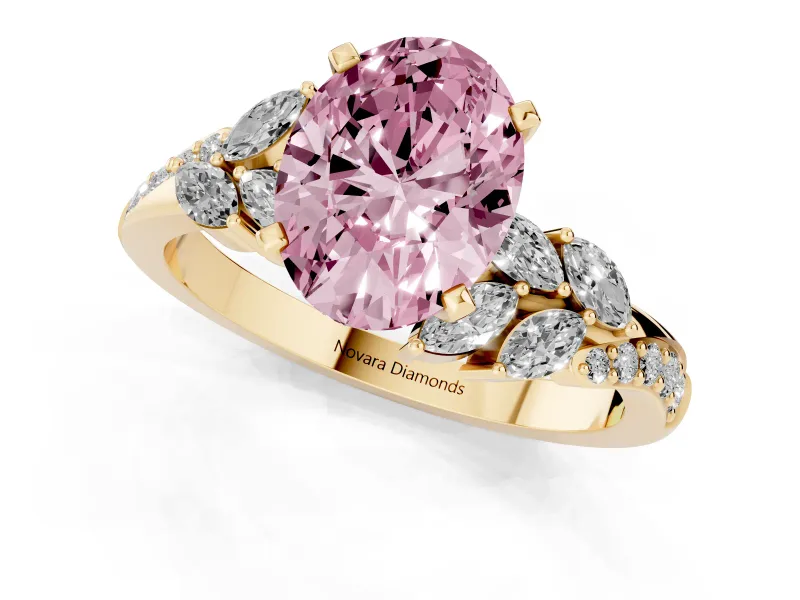 Oval Floral Engagement Ring Setting for a Fancy Pink Lab-Grown Diamond | Yellow Gold