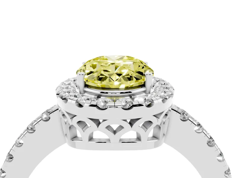 Fancy Yellow Oval Cut Diamond Pavé Band Halo Engagement Ring Set in Silver with Prong Setting