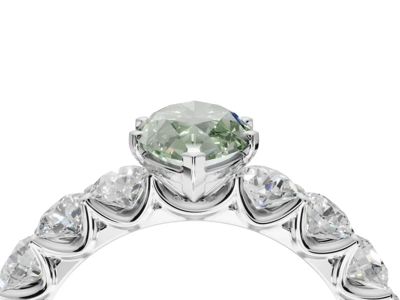 Marquise Side Stone Engagement Ring Setting for a Fancy Green Lab-Grown Diamond | Scalloped Prong Accents | White Gold