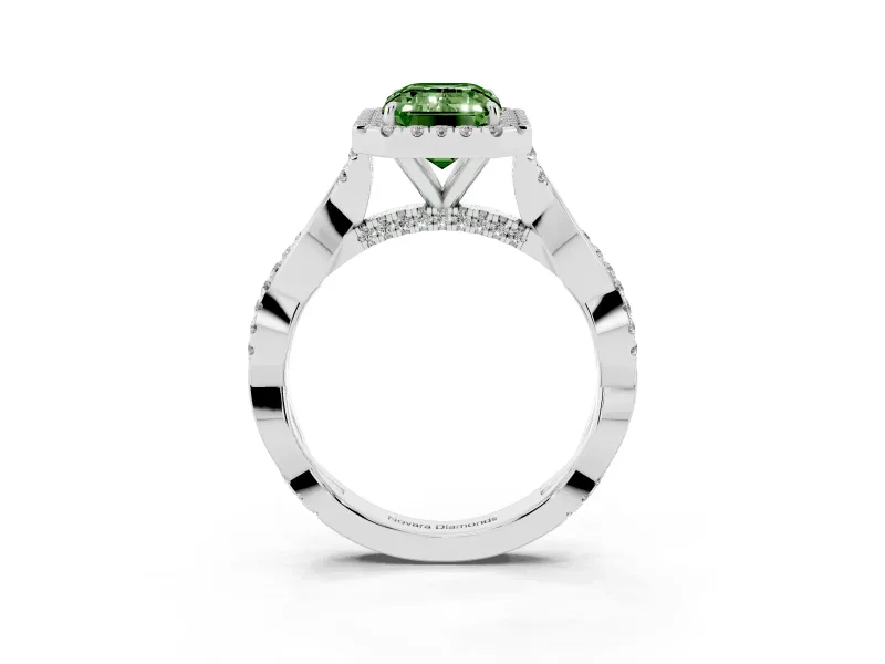 Emerald Cut Twist Halo Engagement Ring Setting for a Fancy Green Lab-Grown Diamond | White Gold
