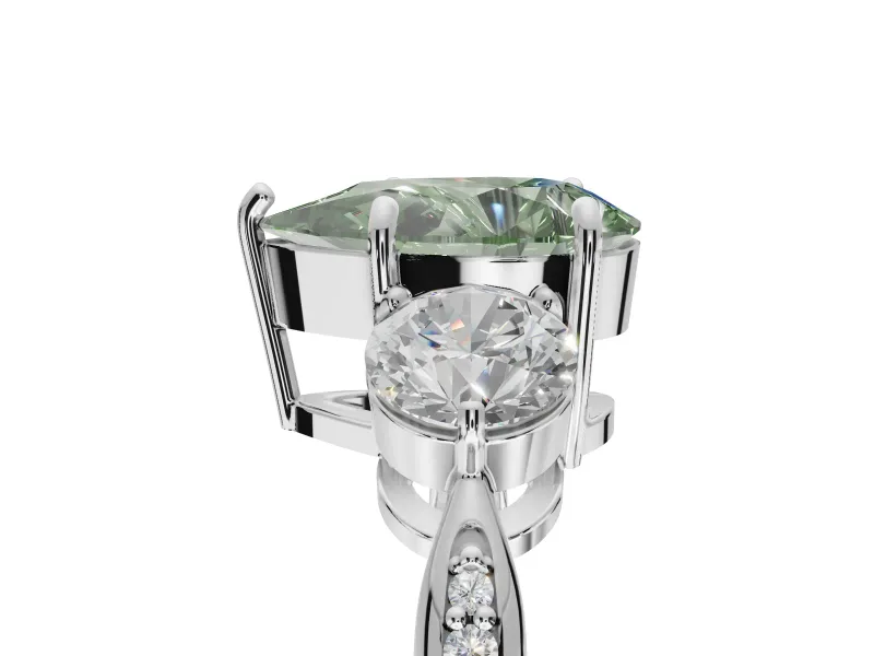 Pear-Shaped Three Stone Engagement Ring Setting for a Fancy Green Lab-Grown Diamond | Tapered Pave Band | Platinum
