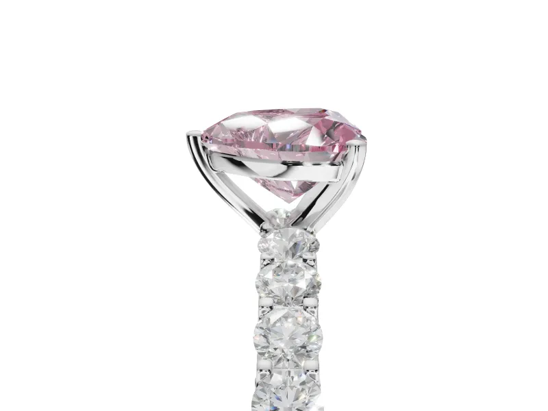 Heart-Shaped Shared Prong Engagement Ring Setting for a Fancy Pink Lab-Grown Diamond | Two-Row Band | Sterling Silver
