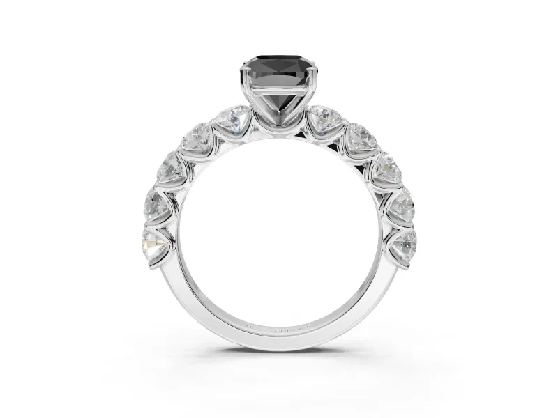 Cushion Cut Side Stone Engagement Ring Setting for a Black Center | White Gold
