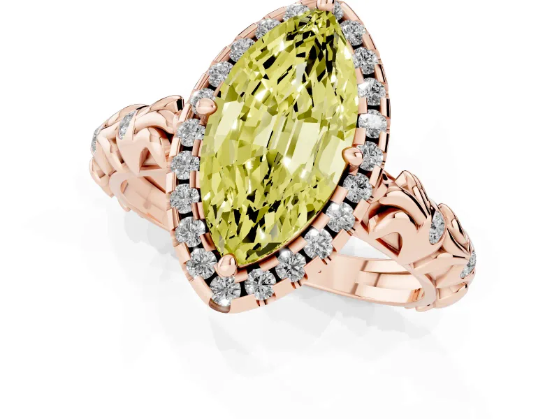 Marquise Leaf Halo Engagement Ring Setting for a Fancy Yellow Lab-Grown Diamond | Rose Gold
