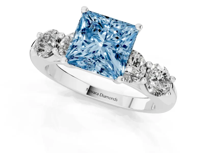Princess Cut Five Stone Engagement Ring Setting for a Fancy Blue Lab-Grown Diamond | Plain Band | Sterling Silver