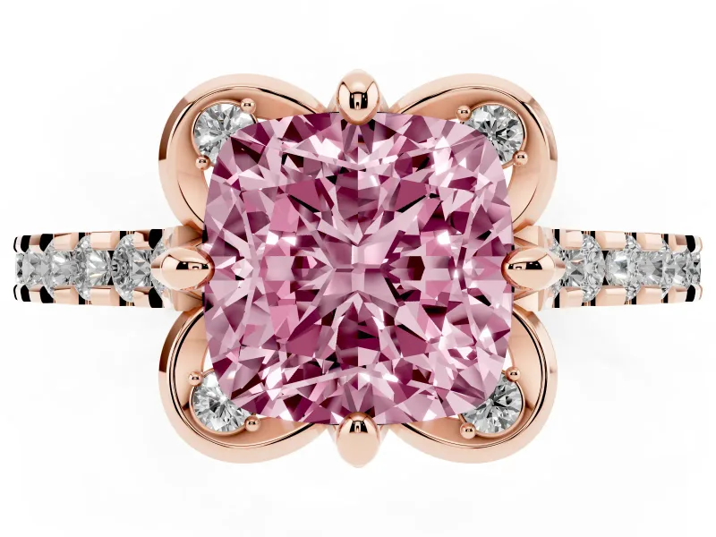 Cushion Cut Floral Petal Engagement Ring Setting for a Fancy Pink Lab-Grown Diamond | Petal Accents | Rose Gold