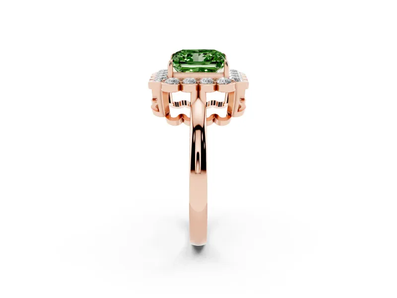 Princess Cut Scalloped Cluster Halo Engagement Ring Setting for a Fancy Green Lab-Grown Diamond | Plain Band | Rose Gold