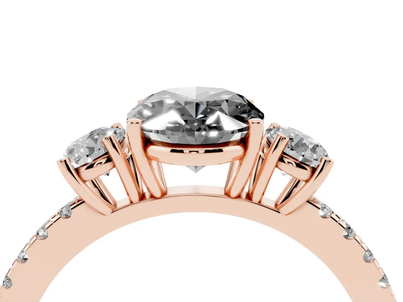 Fancy Black Oval Cut Diamond Three-Stone Ring Set in Rose gold with Pavé Band and Graduated Sides